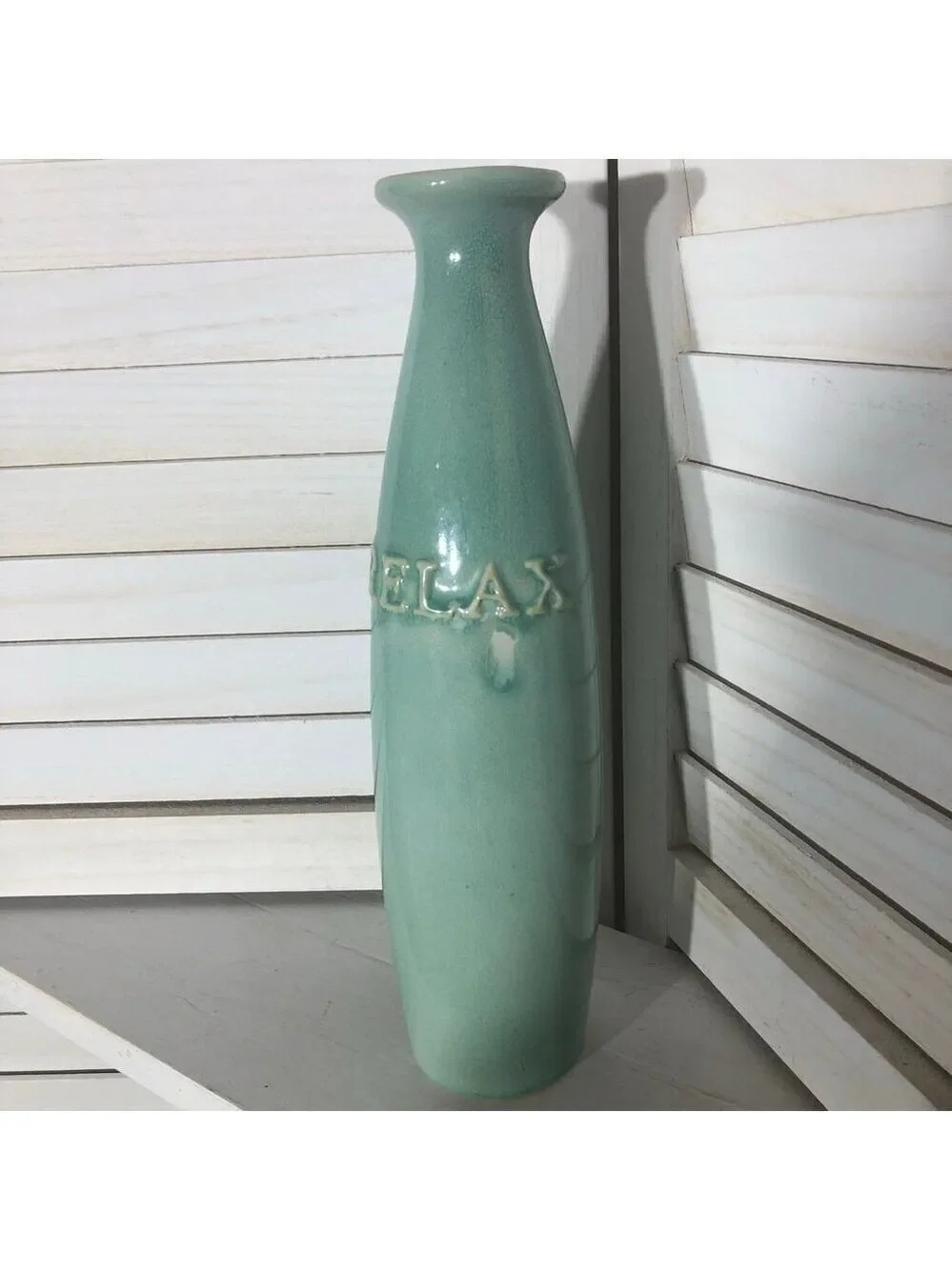 Art Pottery Vase Ceramic Relax Imprint Seafoam Green